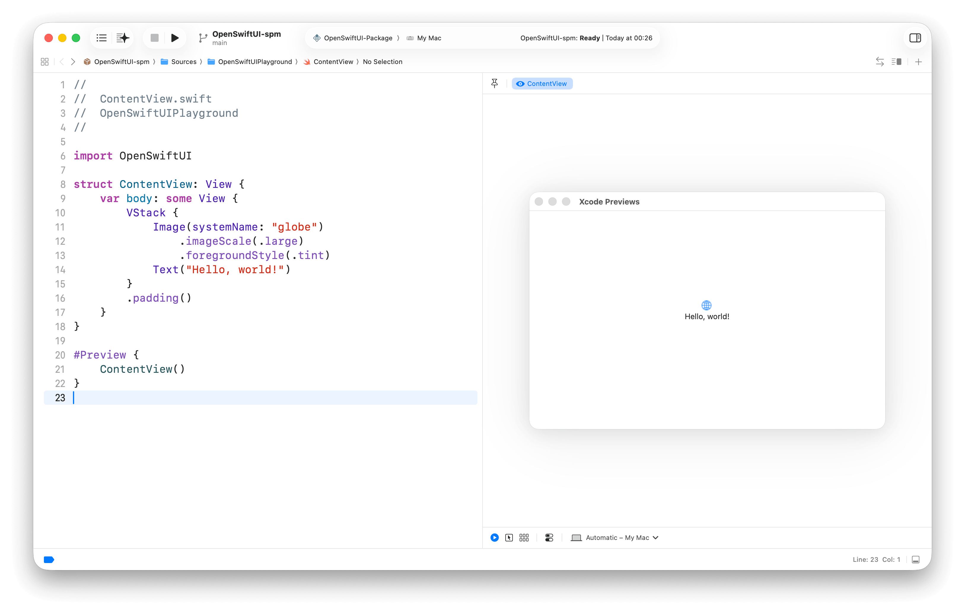 OpenSwiftUI macOS preview in Xcode